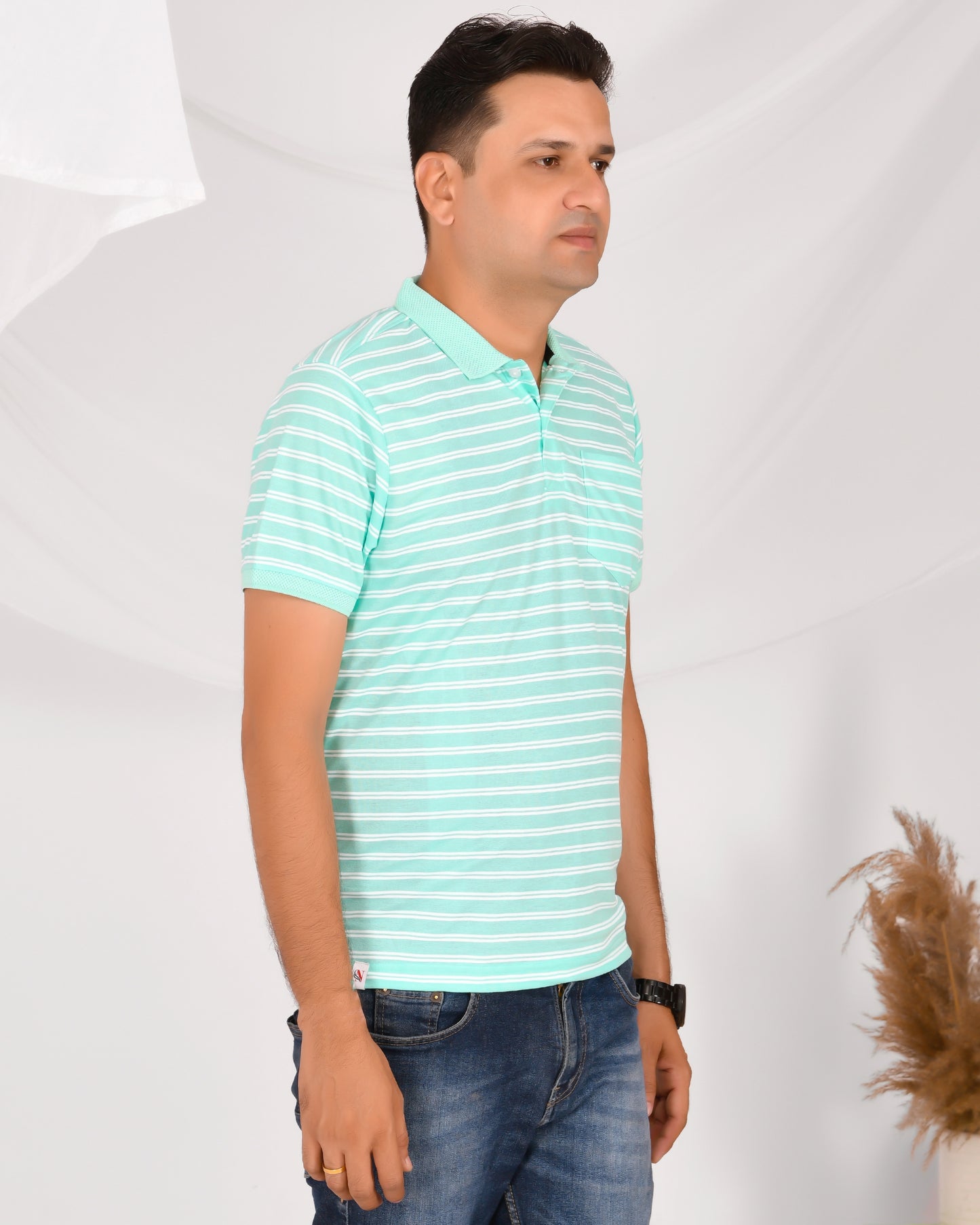 Noble Mono-Stripes Collar T-Shirt Pista Green