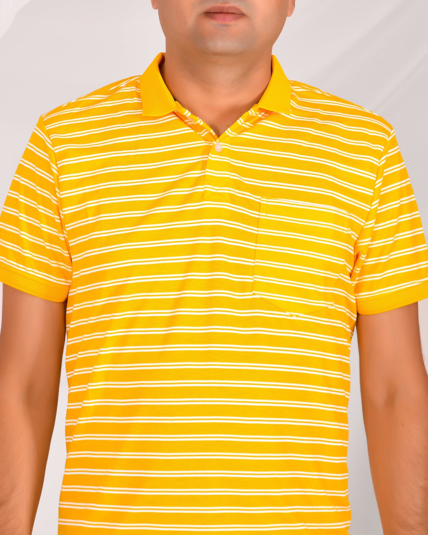 Noble Mono-Stripes Collar T-Shirt Yellow