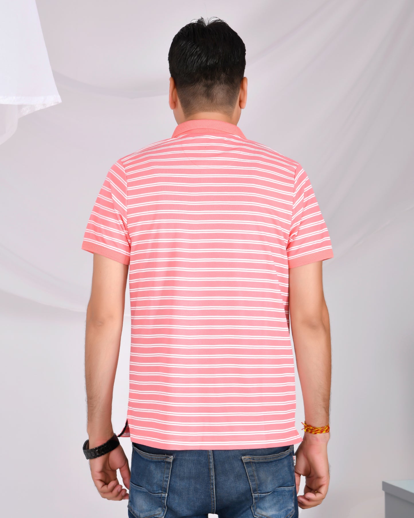 Noble Mono-Stripes Collar T-Shirt Flamingo