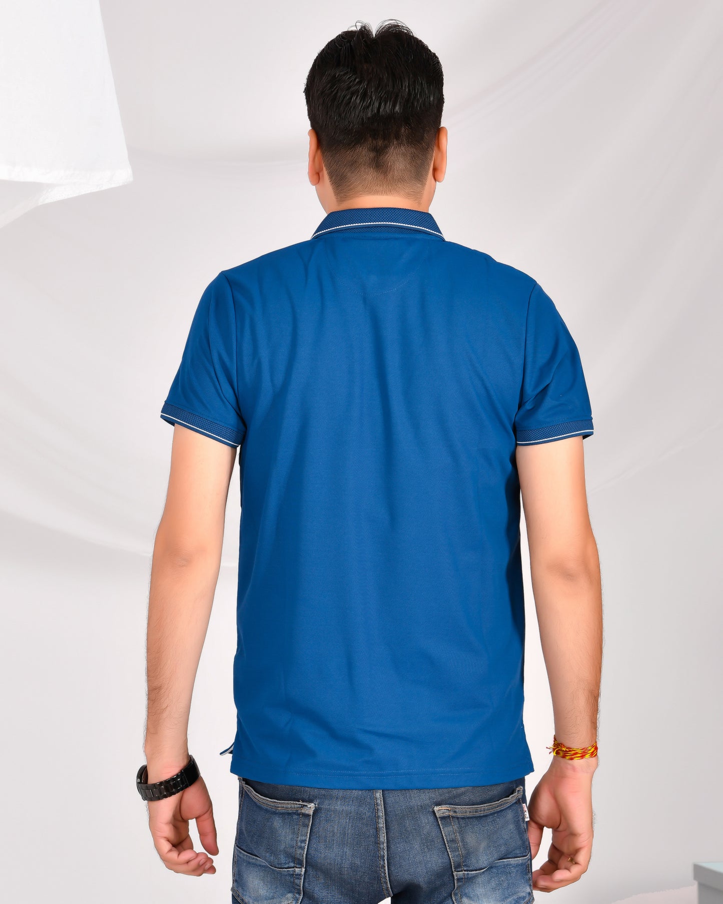 Noble Mars Collar Half Sleeve T-Shirt Rama Blue