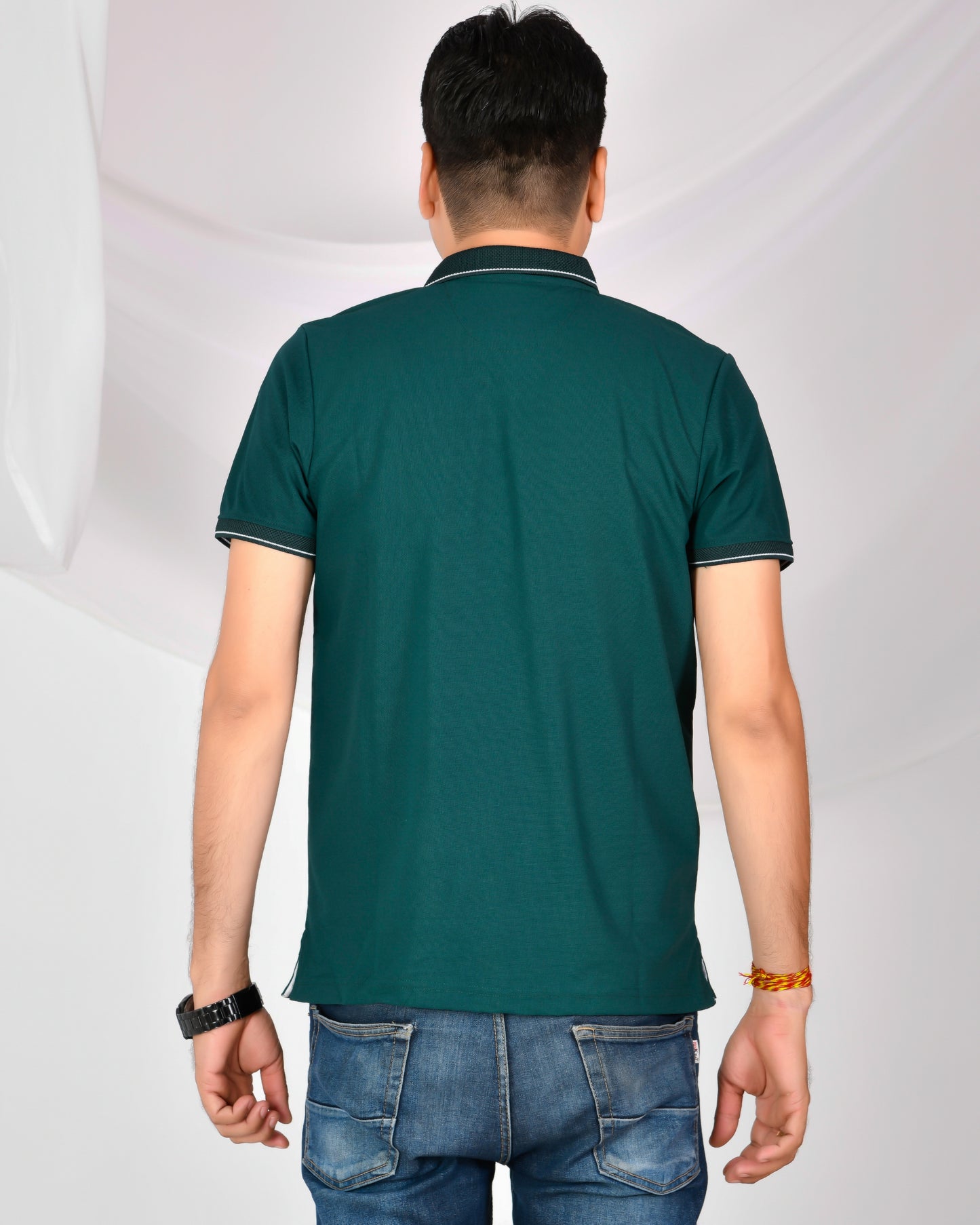 #Noble Mars Collar Half Sleeve T-Shirt Olive Green