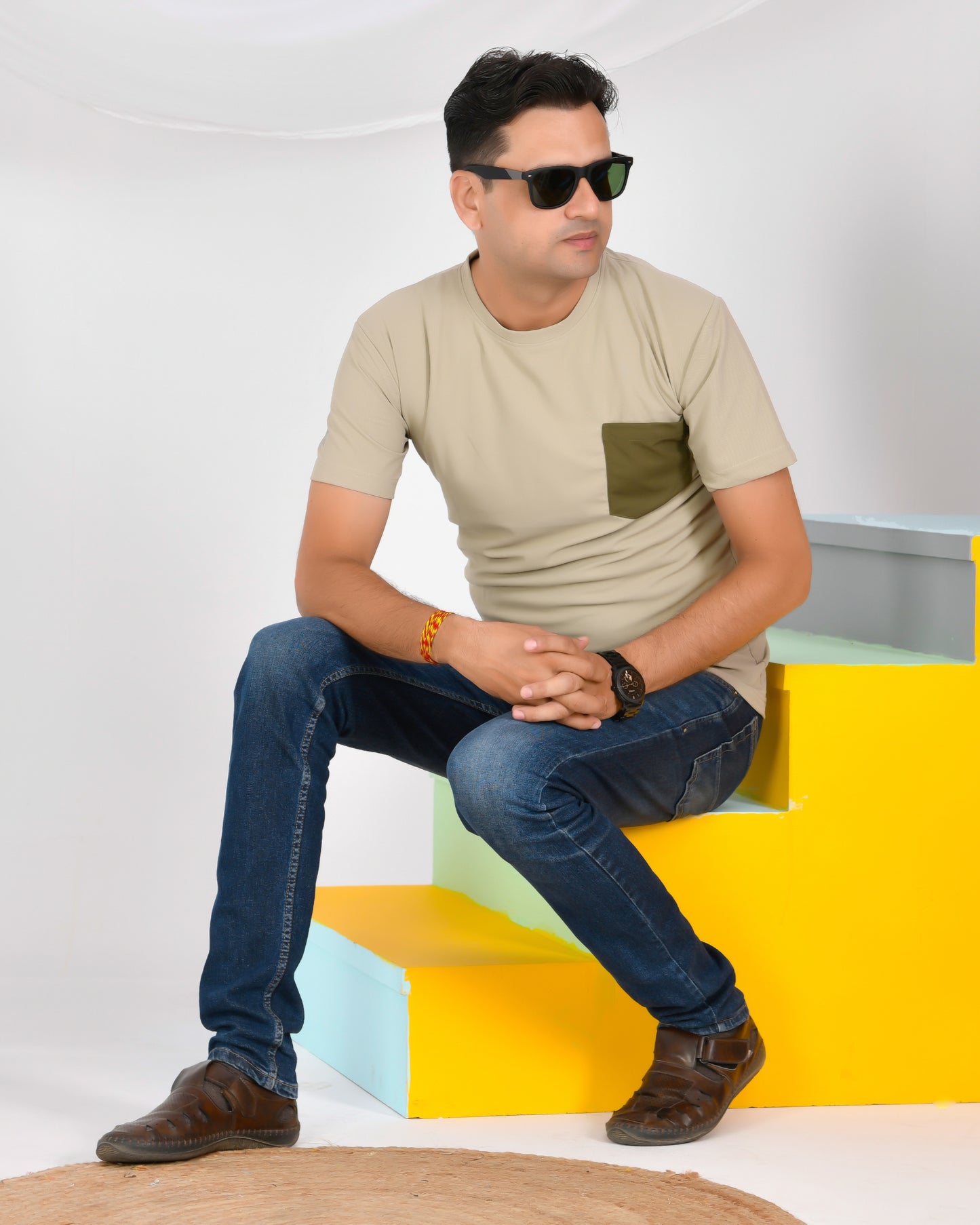 Noble Mars Round Neck T-Shirt Beige