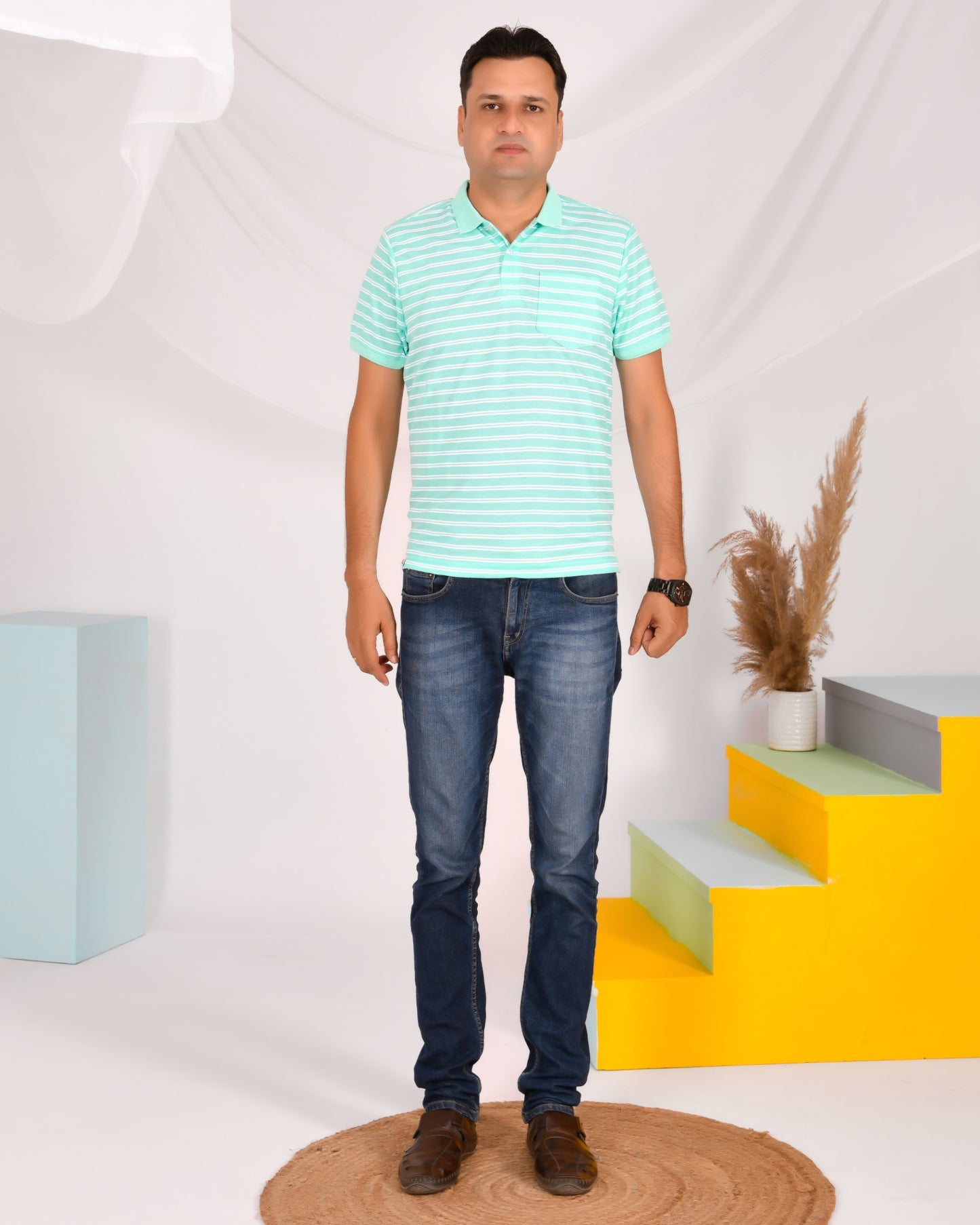 Noble Mono-Stripes Collar T-Shirt Pista Green